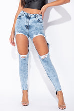 Load image into Gallery viewer, Light Blue Distressed High Waist Skinny Jeans
