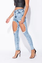 Load image into Gallery viewer, Light Blue Distressed High Waist Skinny Jeans
